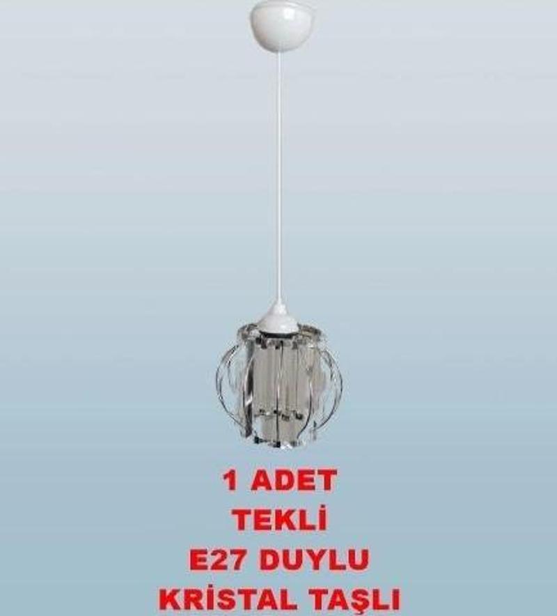 Kristal Taşlı Yuvarlak Küçük Fiskiye Tekli Avize E-27