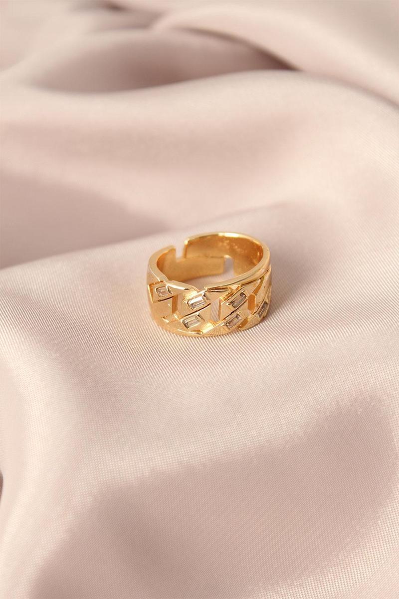 Gold Renk Metal Taşlı Model Ayarlanabilir Kadın Yüzük - TJ-BYK2148