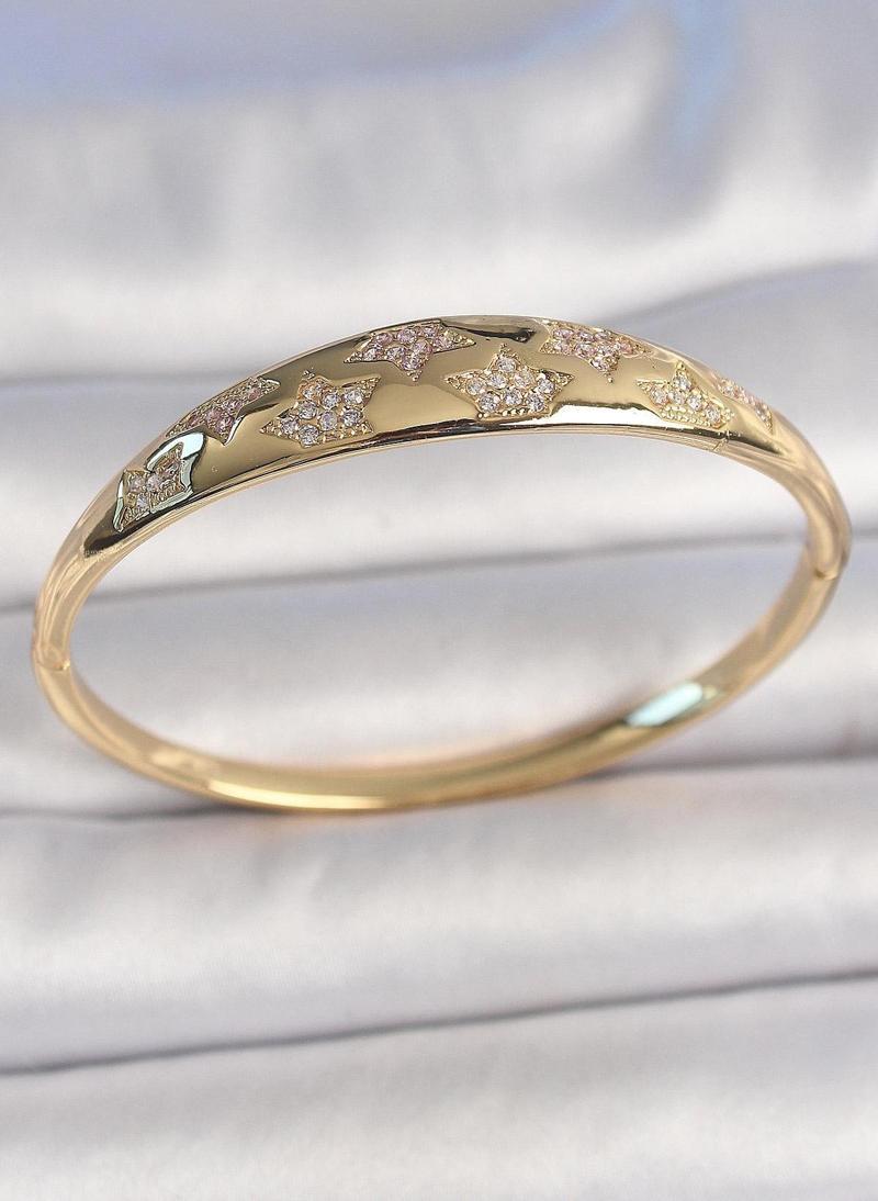 Pirinç Gold Renk Zirkon Taşlı Yıldız İşlemeli Kadın Kelepçe - TJ-BB6918