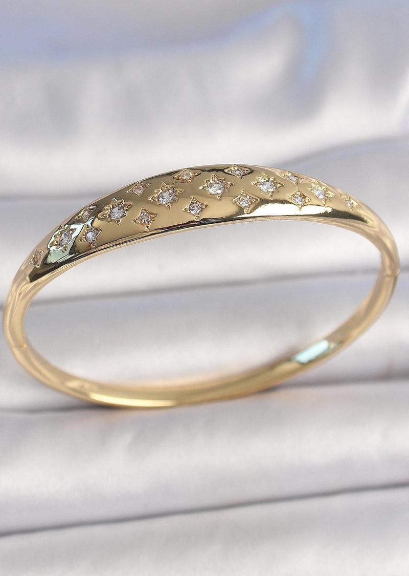 Pirinç Gold Renk Zirkon Taşlı Yıldız İşlemeli Kadın Kelepçe - TJ-BB6922