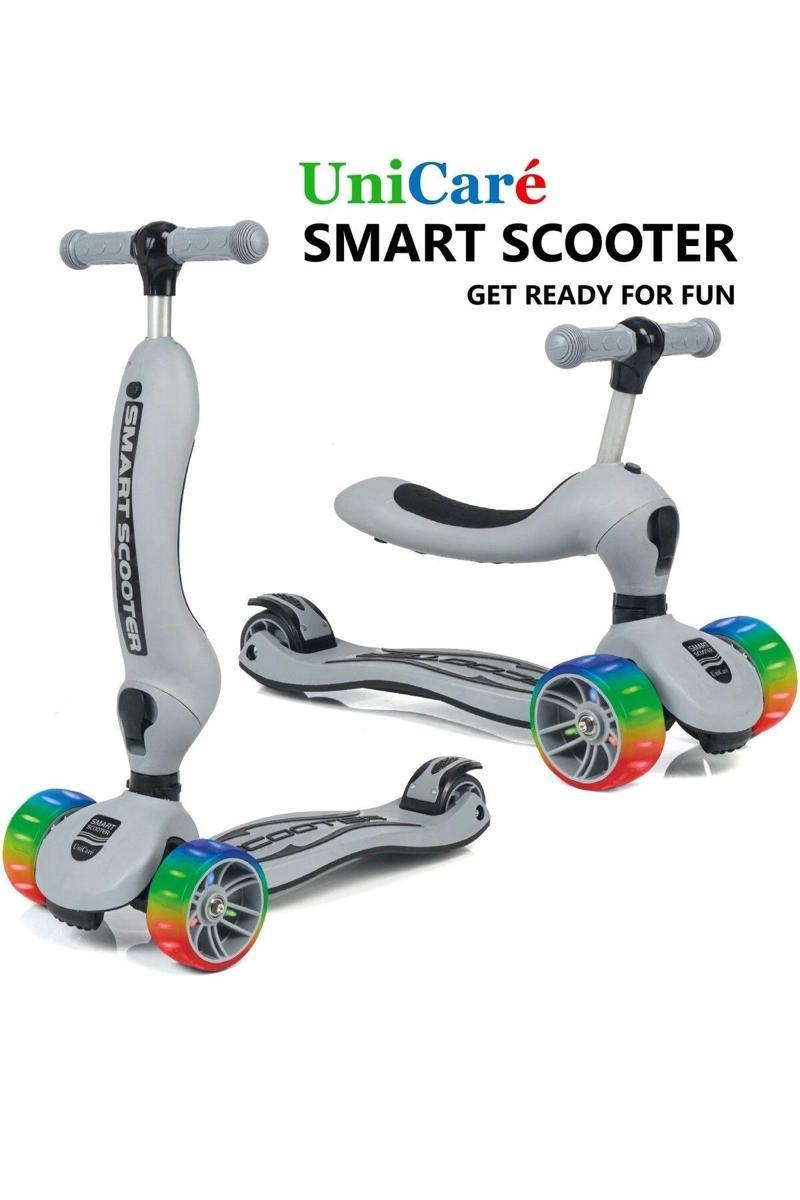 UniCare Smart Oturaklı Çocuk Scooter 3 Tekerlekli Led Işıklı Scooter Yükseklik Ayarlı - Gri