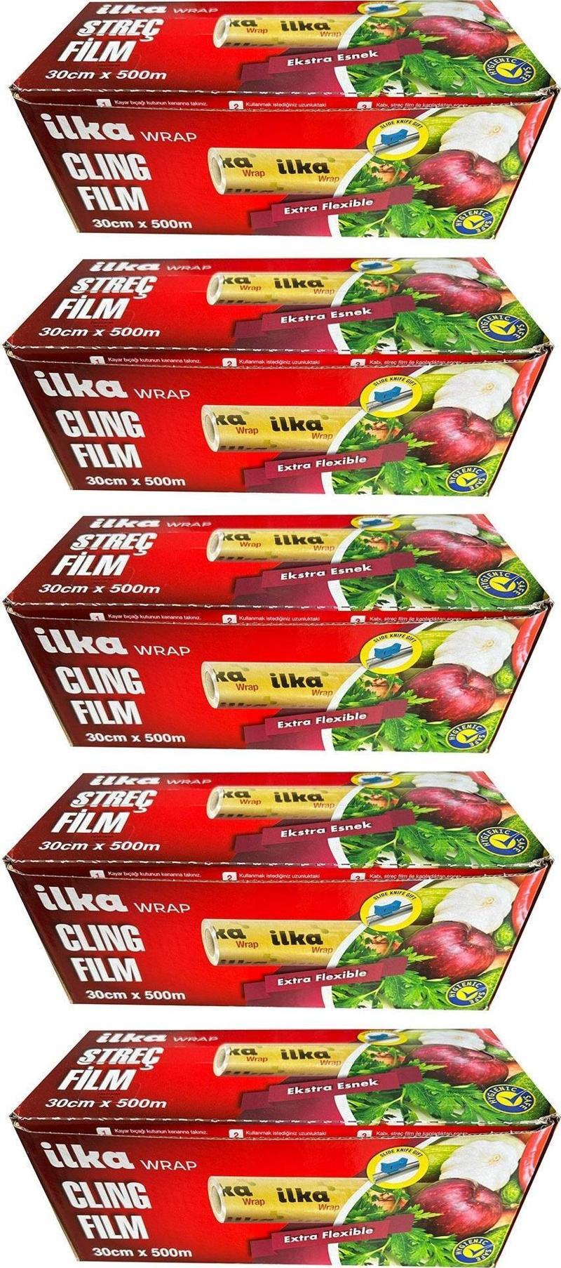 Şeffaf Mutfak Rulo Streç Film Folyo - 30 Cm. x 500 Metre - Gıdaya Uygun - 5 Paket