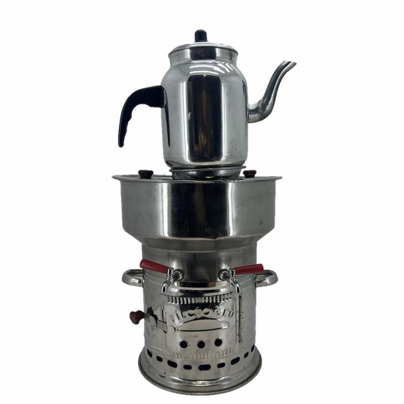 Paslanmaz 304 Çelik 7 litre Çift Hazneli Demlikli Semaver