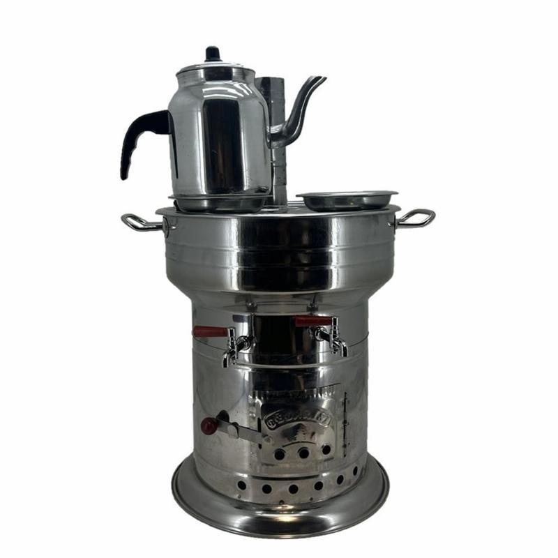 Paslanmaz 304 Çelik 10 litre Çift Hazneli Demlikli Semaver