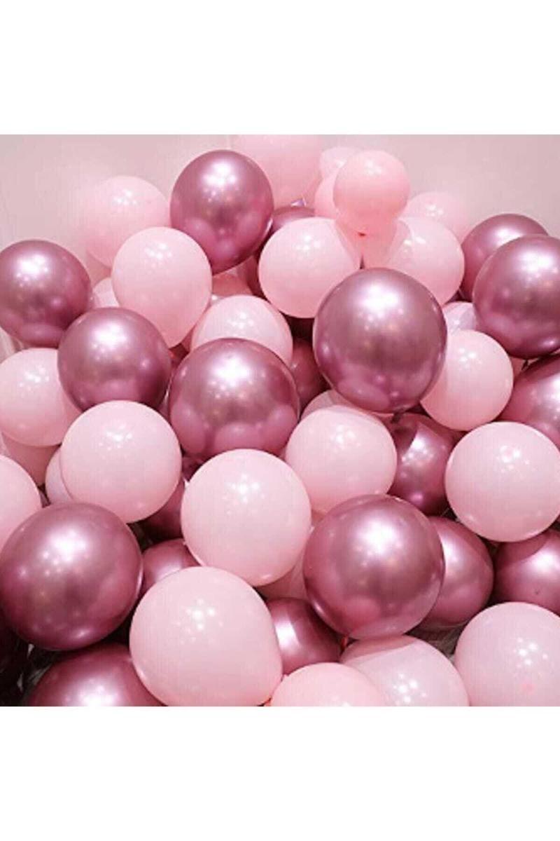Krom Pembe ve Makaron (pastel) Pembe Renk 15 li Balon