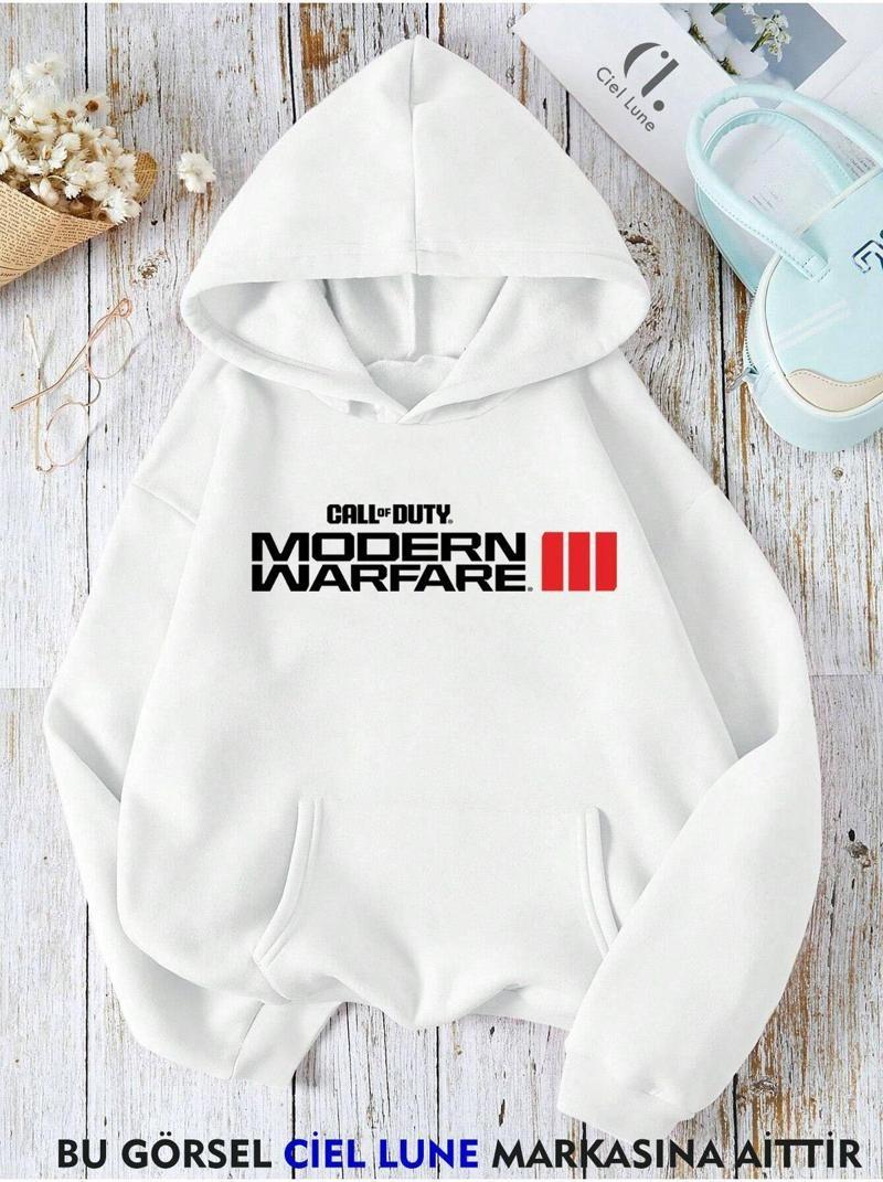 Unisex Cod Modern Warfare 3 Oversize Baskılı Kapşonlu Sweatshirt 3 Iplik
