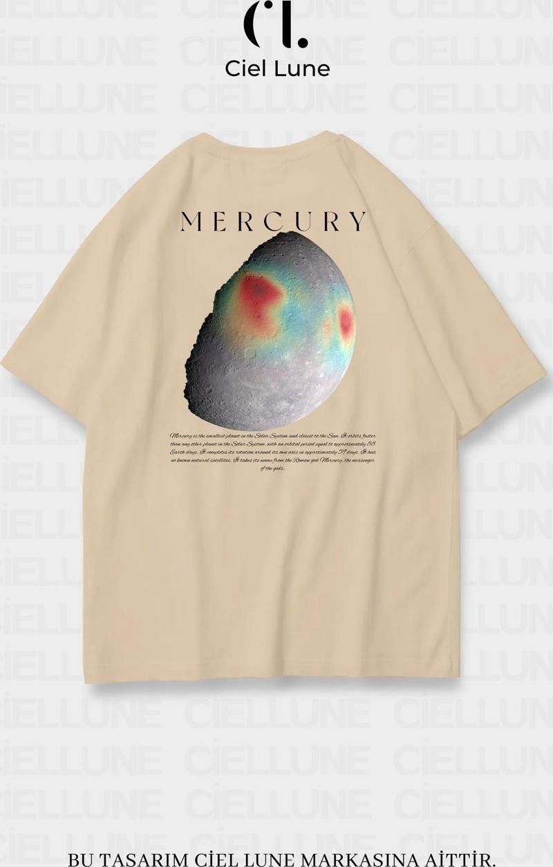 Unisex Kadın Erkek Merkür Baskılı Özel Tasarım Oversize T-Shirt