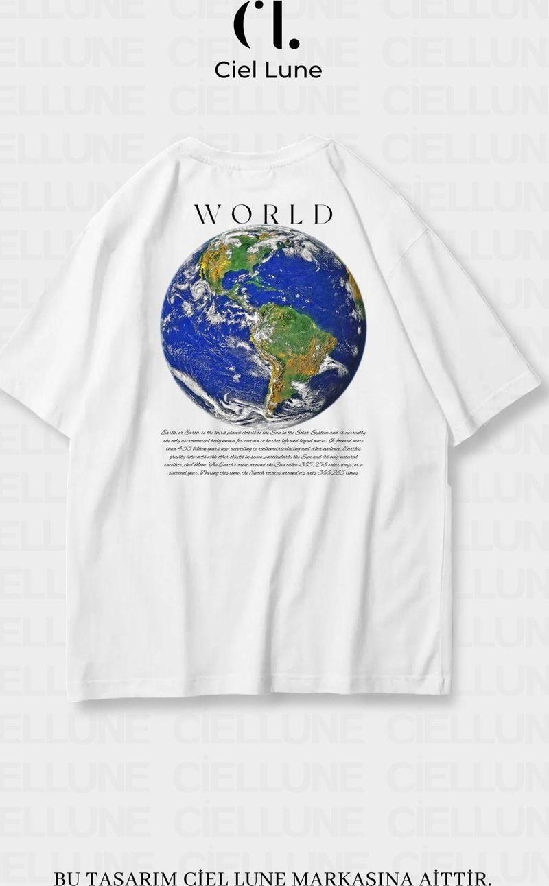 Unisex Kadın Erkek World Baskılı Özel Tasarım Oversize T-Shirt