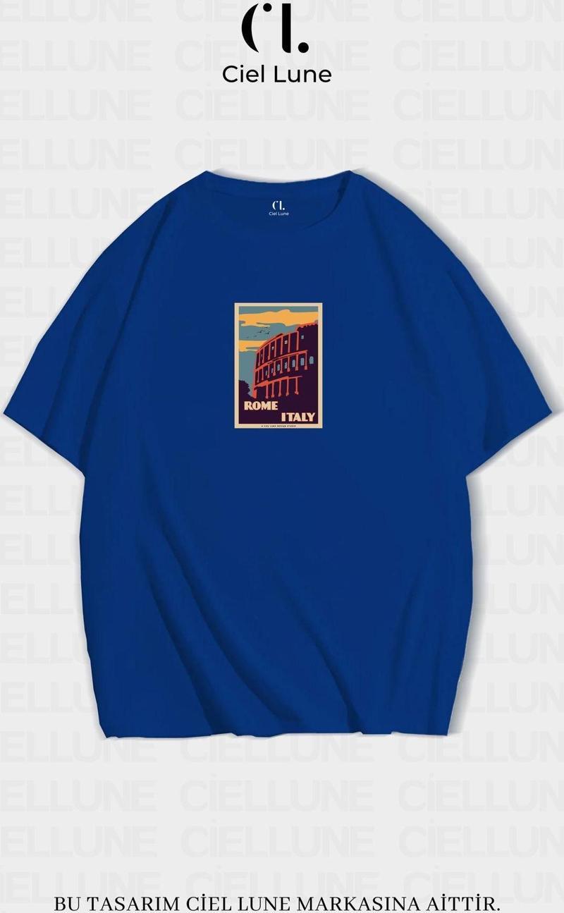 Unisex Kadın Erkek Rome İtaly  Baskılı Özel Tasarım Oversize T-Shirt