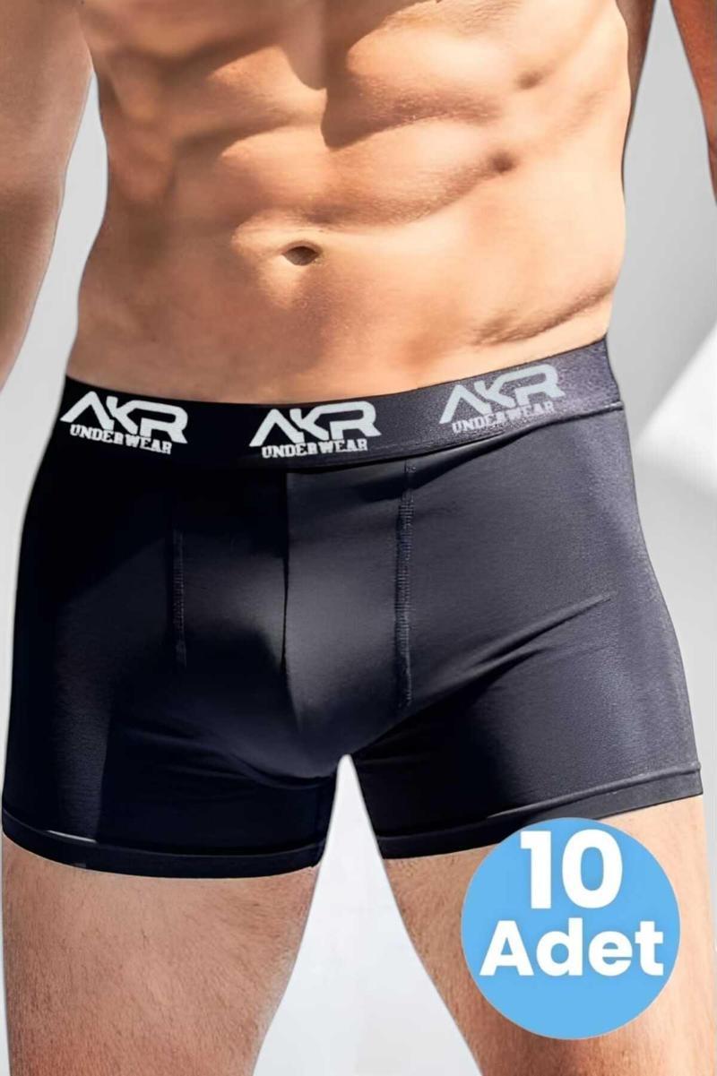 Erkek Likralı 10'Lu Boxer Siyah L