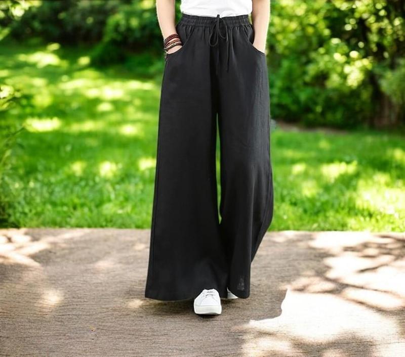Yazlık Beli Lastikli Şık Keten Pantolon