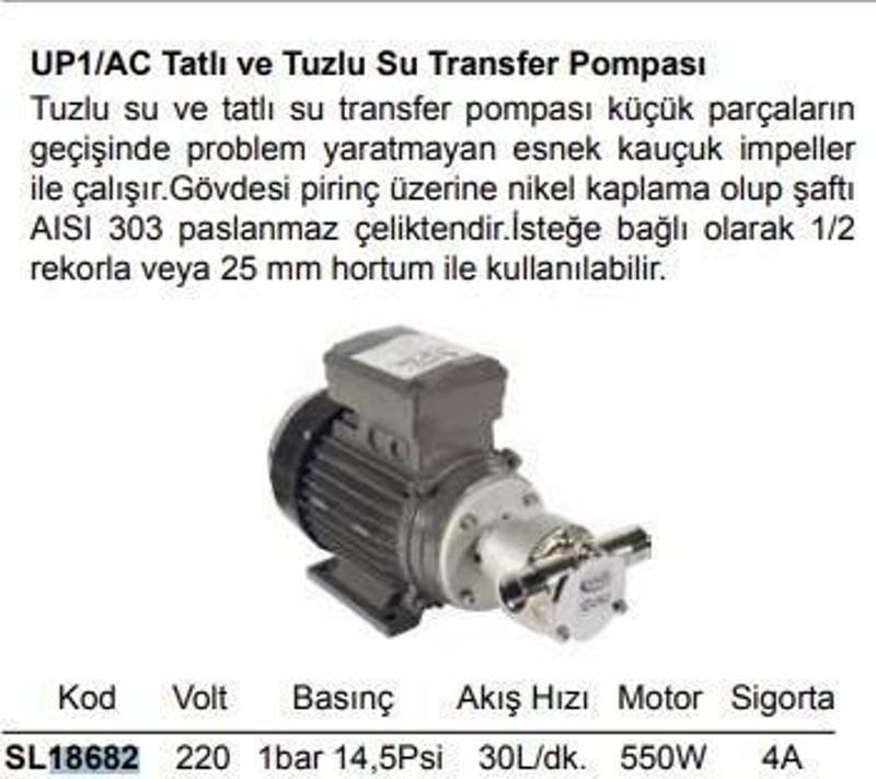 Up1/Ac Tatlı Ve Tuzlu Su Transfer Pompası 220V 30Lt/Dk