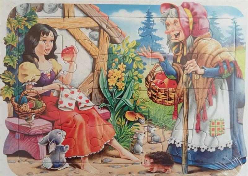 Pamuk Prenses ve Cadı Resimli Çocuk Puzzle 4 Adet Kalın Karton 32x23 cm