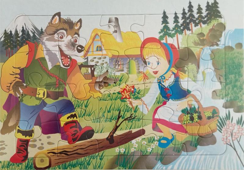 Kırmızı Başlıklı Kız ve Kötü Kurt Resimli Çocuk Puzzle Karton 32x23 cm