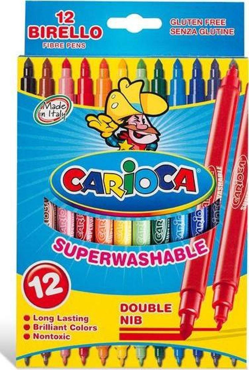 Birello Jumbo + Standart Çift Uçlu Süper Yıkanabilir Keçeli Boya Kalemi 12Li