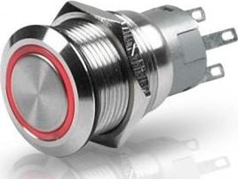 paslanmaz çelik, ledli switch Anlık Kırmızı 24V