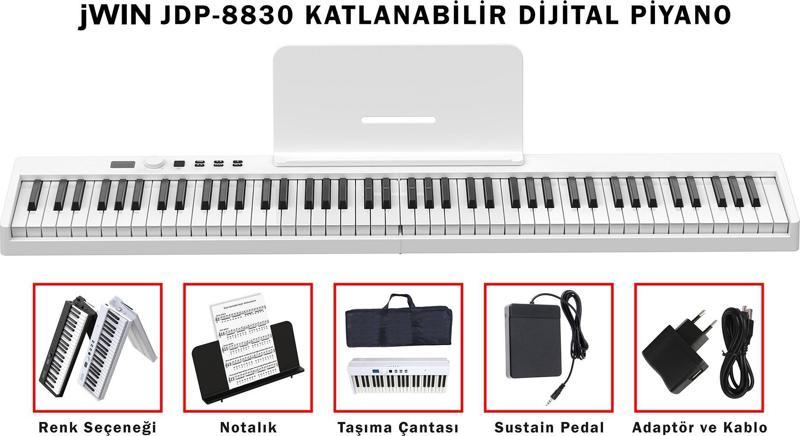 Jdp-8830 Katlanabilir  Bluetooth + Şarjlı Piyano(Beyaz)