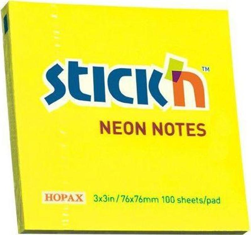 Stickn 21133 Yapışkanlı Not Kağıdı 100 Yaprak 76Mm X 76Mm Fosforlu Sarı (12 Koçan)