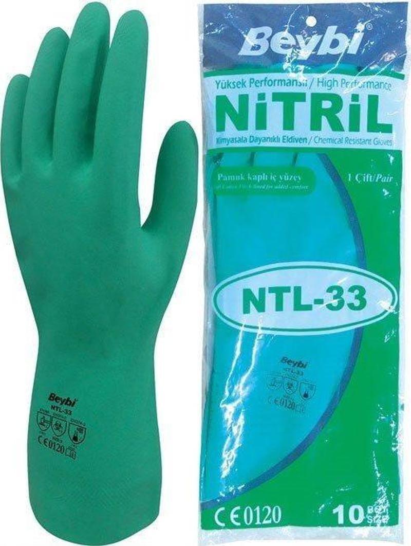 Ntl-33 10 Beden Korun Yeşil Nitril Kimyasal Eldiven (10 Lu Paket)