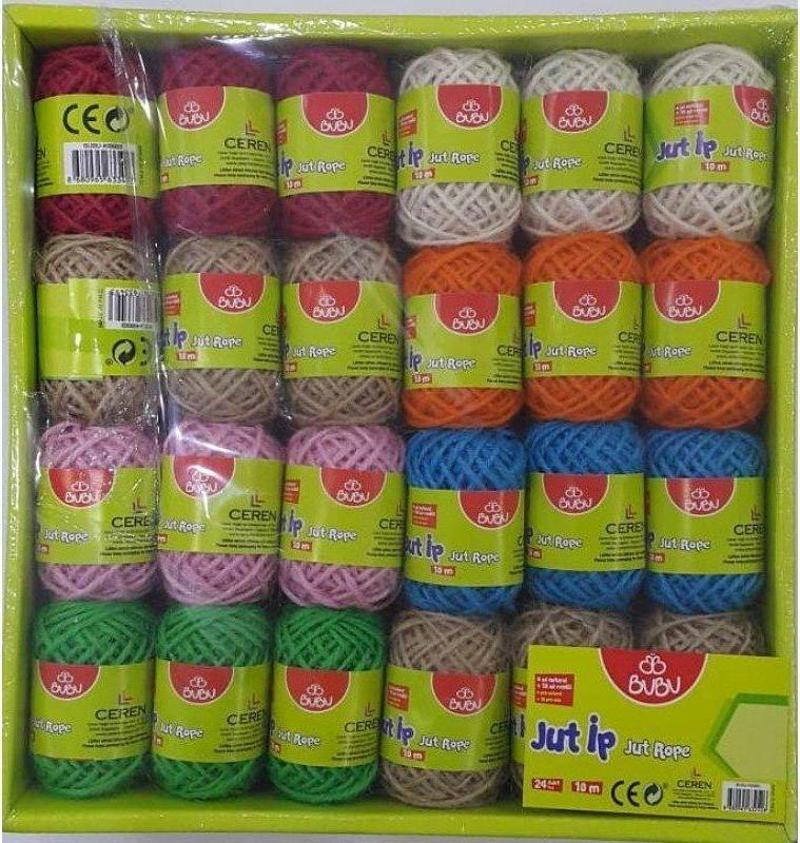 Renkli Jüt İp 10 Metre 6 Natural + 18 Renkli (24 Lü Paket) Ki0003