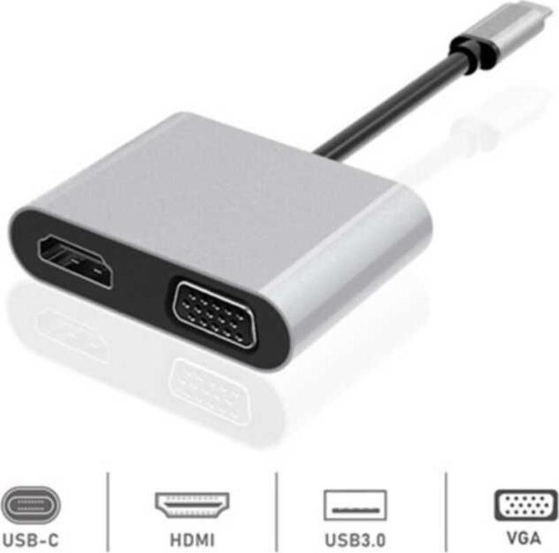 Premium 4 İn 1 Usb-Typ-C Hdmi Vga Hub For İpad Pro, Macbook, Pc, Laptop Dhu0004