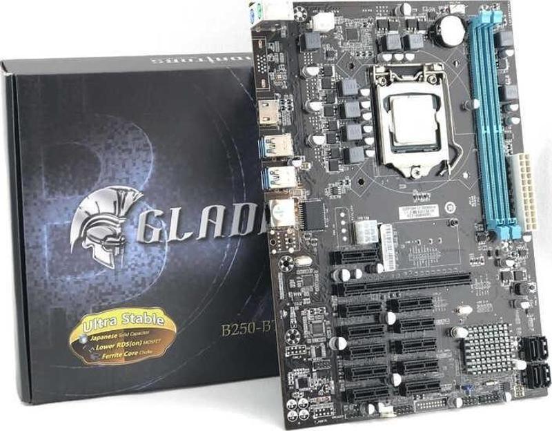 B250 Btc Gladiator 12Li Anakart + G3900 İşlemci Mining Anakart