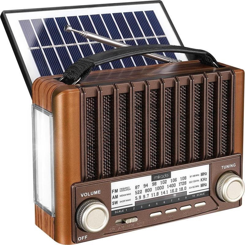 Mdr-310 Ahşap Usb- Tf Destekli Fm-Am-Sw+Bt+Solar 3 Band Klasik Radyo