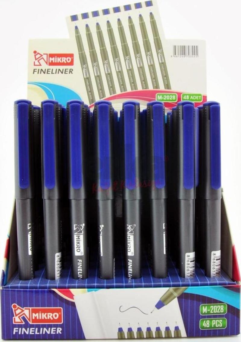 Fineliner 0.4 Mm Keçeli Kalem Standlı Kalem Mavi M2028-48 (48 Li Paket)