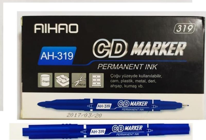 Permanent CD Kalemi Çift Taraflı Mavi AH-319 (12 Li Paket)