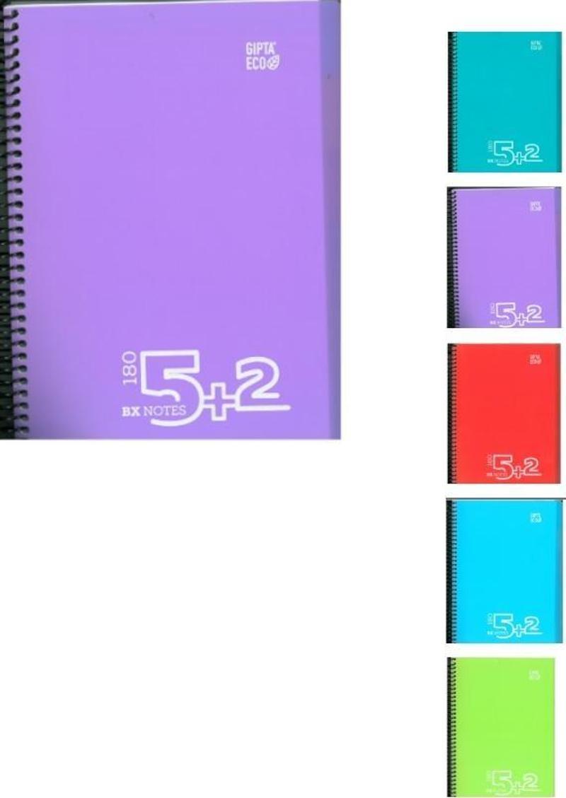 Bx Notes A4 Spiralli Seperatörlü Plastik Kapak 5+2 Defter 180 Yaprak (5 Kareli + 2 Çizgili)