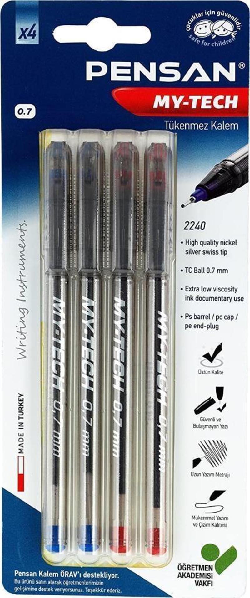 2240 My-Tech Tükenmez Kalem 0,7 Mm Karışık Renk (4 Lü set) PE02240TKMT04