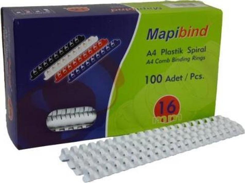 bind Spiral Plastik 135-150 Sayfa 16 Mm Beyaz 201 16 00 (100 Lü Paket)