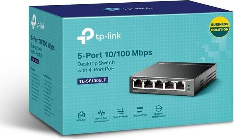 5 Port 4 Port Poe+ 10-100 Mbps 1 Port Uplink Switch Çelik Kasa Tl-Sf1005Lp
