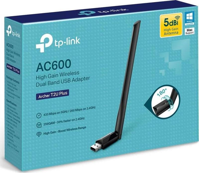 Archer T2U Plus 600 Mbps Antenli Yüksek Verimli Kablosuz Usb Adaptör Ac600